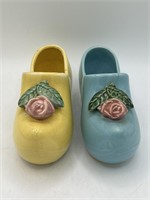 A Pair of Vintage McCoy Pottery Blue and Yellow Sh