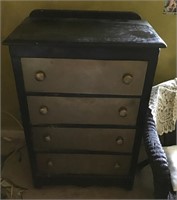 Painted chest of drawers with contents