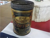 E J Workers 6" Advertising coffee tin
