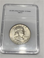 90% silver US Franklin half dollar coin 1963D