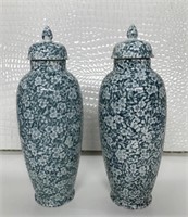 Pr English Porcelain Jars w/Lids (marked England)