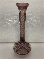 Large Cut to Clear Amethyst Trumpet Vase