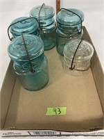 Flat Blue Mason Jars- Small Glass Lids