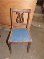 2 Vintage Wooden Chairs with blue Cushioning
