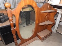 Vintage Wooden Vanity Piece w/ Oval Mirror