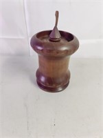 Lided wood carved jar with spoon for honey / syrup