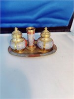 Brass Shaker, Tooth Pick Holder and Tray