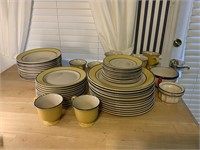 56 PIECES YELLOW AND BLUE HOME DINNERWARE