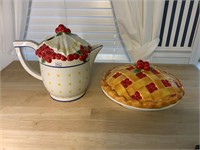 DEPT. 56 CHERRY PIE PLATE WITH LID AND CHERRY