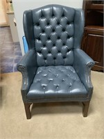 BLUE LEATHER BUTTON-TUCKED CHAIR