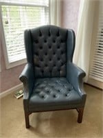 BLUE LEATHER BUTTON-TUCKED CHAIR