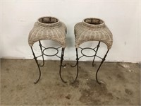 2 Basketweave Plant Stands with Cast Iron Base