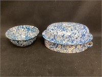 Blue White Enamel ware Roster and Bowl