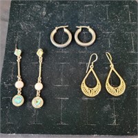3prs .925 Silver Earring (one pr missing stone)