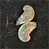 .925 Silver and Turquoise flakes Ring sz 6.25 -