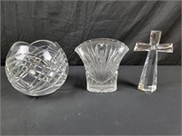 Crystal Bowl, Vase & Cross