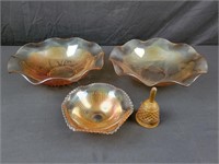 Peach Colored Glass Bowls & Bell