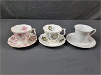 Chine Tea Cups & Saucers w/ Flowers