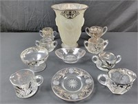 Silver Edges Lg Vase Cups & Plate