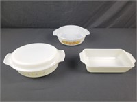 Fire King Dish w/ Cover & 2- Oven Proof Dishes