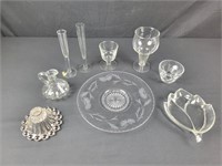 Crystal Glass Plate, Candle Holder & Vases