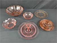 Pink ColoredGlass Bowls & Tray