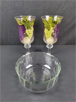 Candleholders w/ Grapes & Serving Bowl