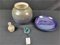 Pottery Dish, Plate, Vase & Ringholder