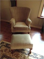 Vintage Clam Shell Beige Wingback Chairs And