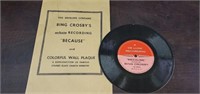 Bing Crosby Phono Card Paper 78 RPM Record