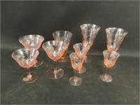 9 Pieces Pink Elegant Glassware Including Cordials