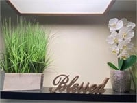 Blessed Sign & Faux Plants
