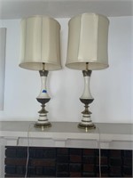 SET OF TWO ORNATE PAINTED BRASS LAMPS (36")