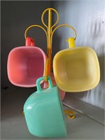 Vintage glassbake cups and holder