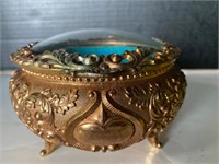 Vintage ormolu Convex glass jewelry trinket box