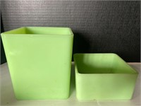 Green jadeite glass canister and dish