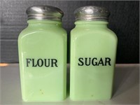 Vintage green Jadite flour and sugar shakers