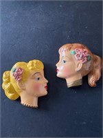 Vintage Chalkware girl wall hangers
