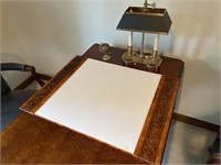 Leather desk pad, desk lamp, and globe