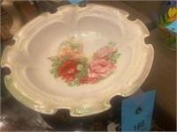 Vintage painted serving bowl scalloped rim