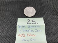 1875 Spanish 5 Pesetas Coin