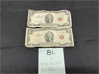(2) 1953 Red Seal $2 Bills