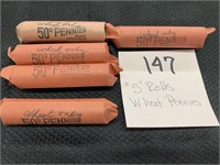 (5) Rolls Wheat Pennies