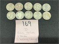 (10) Silver half Dollars