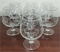 Set of 7 bamboo style etched glasses