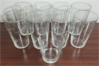 Set of 9 bamboo style etched glasses
