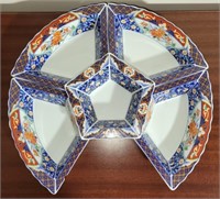 Hand painted blue and white chip and dip set