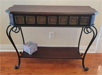 Wood top iron leg table