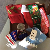 Box lot Christmas stockings & Candle