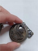 Pocket Watch w/ Chain and Bird Design on Front